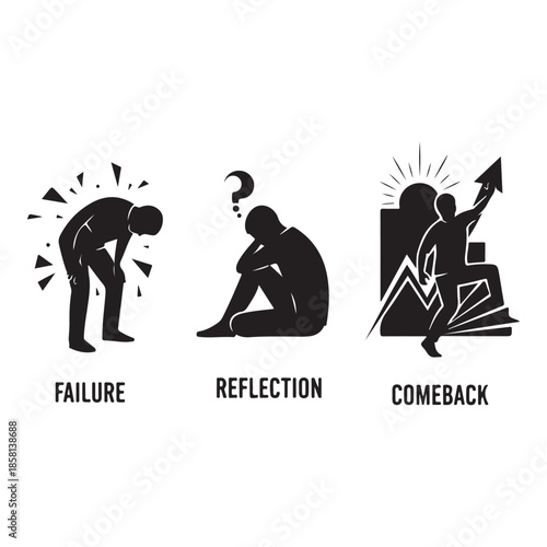Failure Reflection and Comeback Stages Illustrated with Human Silhouettes