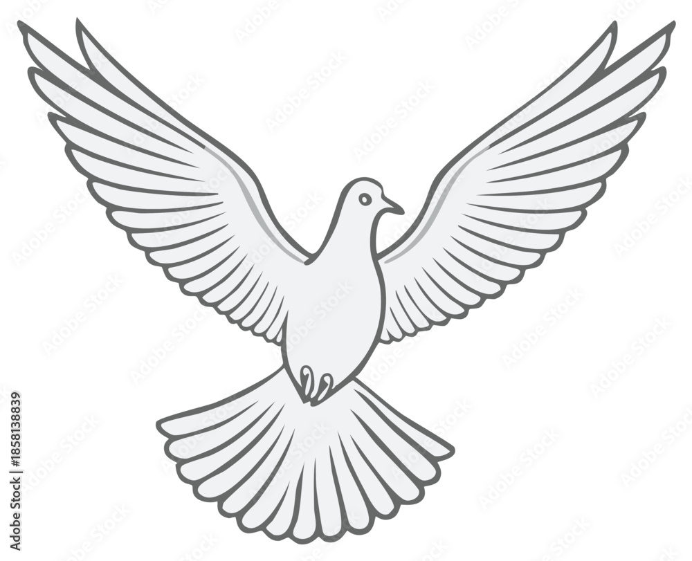 Fototapeta premium Symbolic White Dove Flying with Open Wings Represents Peace and Hope