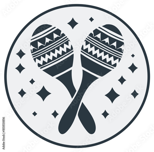 Pair of Decorative Maracas with Geometric Tribal Patterns in Circle, Ethnic Rattle Instrument, Musical Percussion