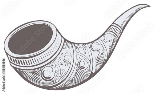 Ornate historical smoking pipe with decorative engraved patterns and elegant curved stem