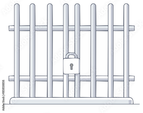 Closed metal prison bars with a padlock, concept of imprisonment and captivity.