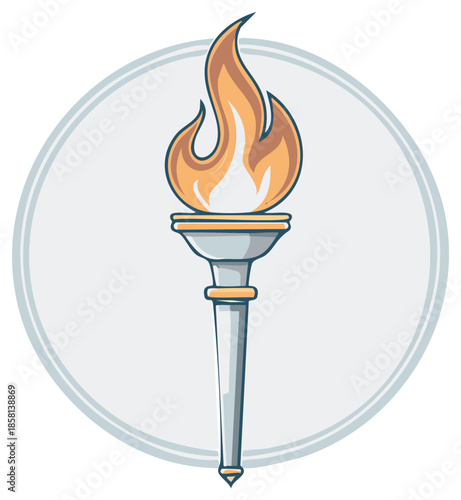 Illustration of a flaming torch with a circular border, symbolizing achievement and victory