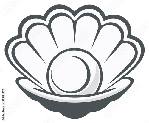 Open seashell with round pearl illustration, luxury, and marine life concept