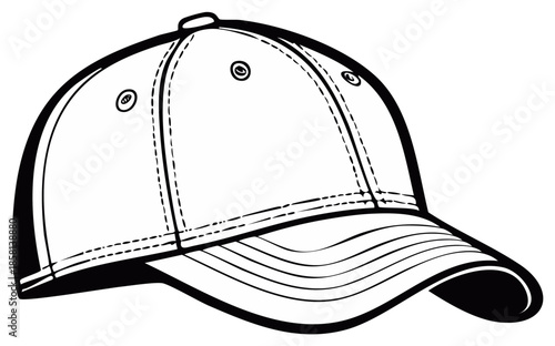 Baseball cap outline drawing isolated on white background vector art
