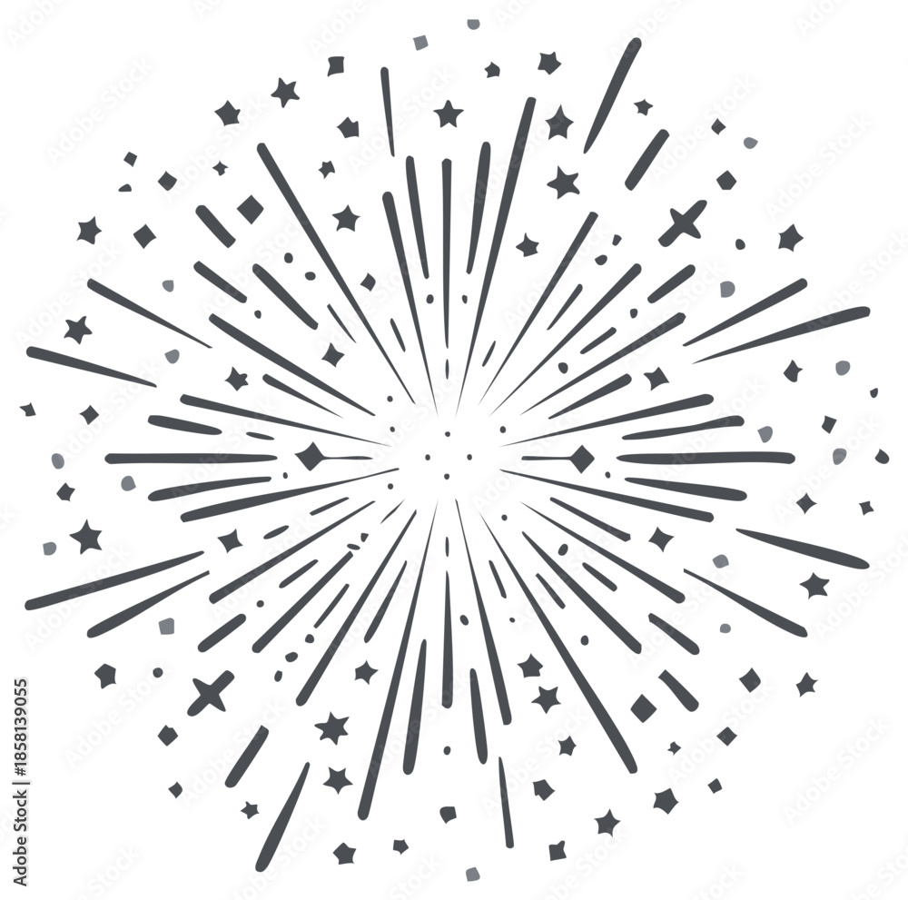 Obraz premium Abstract burst of lines and stars radiates from a central point creating a festive starburst explosion effect
