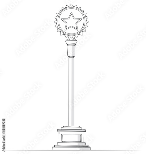 Illustration of a tall award trophy on a pedestal with a shining star emblem for excellence and achievement celebration