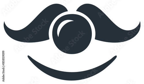 Whimsical Clown Face Icon with Moustache and Red Nose Depicted in a Simple and Humorous Flat Style