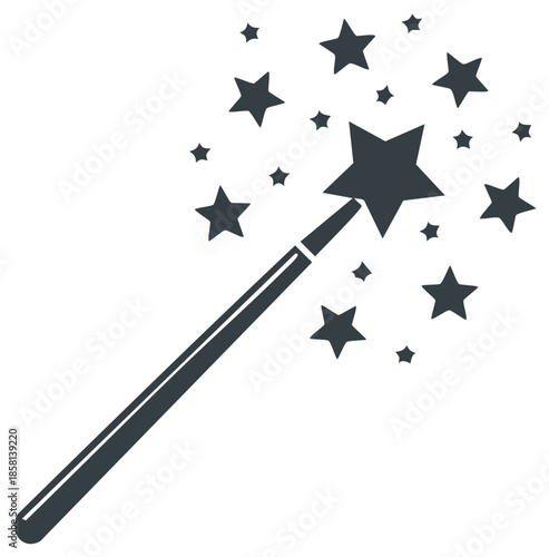 Magical wand with sparkling stars radiating outwards representing fantasy and wishes