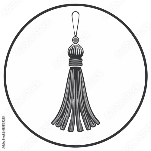 Elegant Tassel Illustration: Decorative Ornament with Cord and Detailed Design