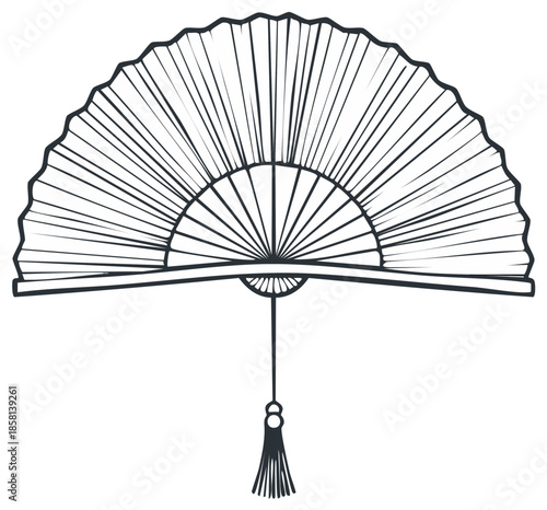 Traditional Asian Folding Fan with Tassel Decorative Element