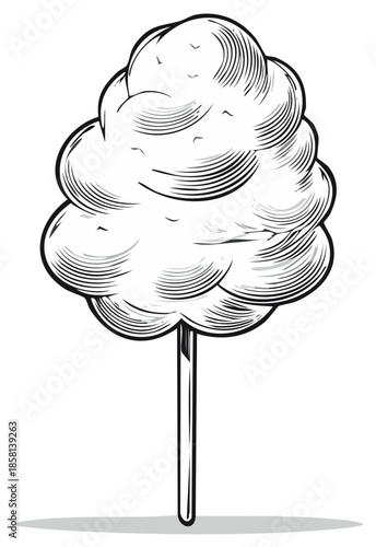 Engraved Cotton Candy Illustration on a Stick