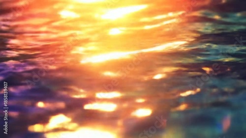 Abstract water surface with sunlight reflections at sunset or sunrise