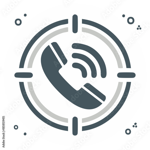 Telephone icon within a target reticle symbol representing communication tracking or a call target