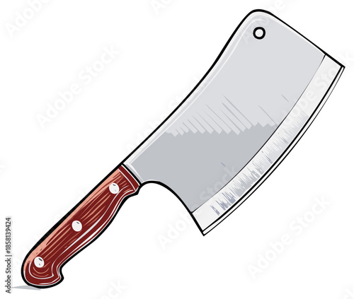 Cleaver with Wooden Handle An essential butcher kitchen tool vector illustration