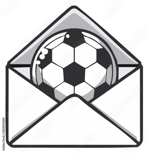 Soccer ball in a stylized envelope for promotion and advertising, vector