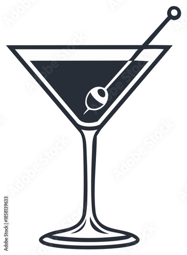Elegant Martini Cocktail Graphic Clean Lines Martini Glass Simple Icon Vector Illustration