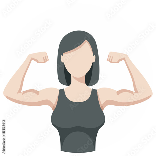 Strong woman flexing biceps, cartoon illustration, fitness and strength