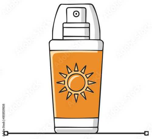 Sunscreen Bottle with Sun Illustration Protection Against UV Rays for Skin Care and Summer Outdoor Activity Safety