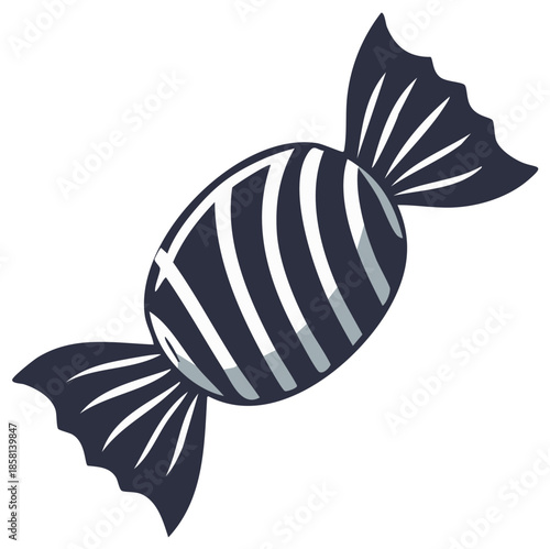 Elegant Wrapped Candy with Spiraled Pattern in Dark Blue and White for Festive Treats and Celebrations, Isolated Vector Graphic