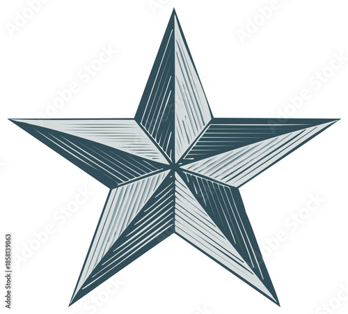 Five Pointed Star Illustration with Hatching Detail