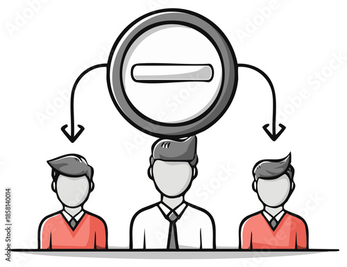 Group of people rejected from decision with prohibition sign above