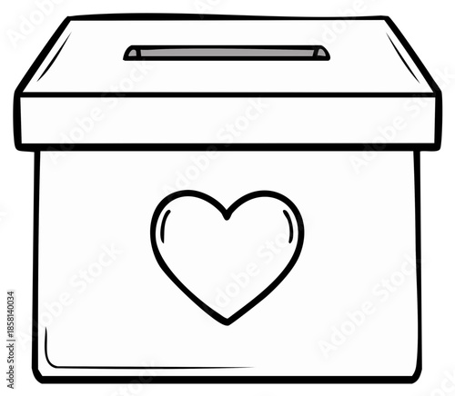 Cartoon drawing of donation box with heart symbol, isolated