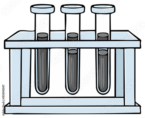 Test Tubes in Rack for Medical Research and Science Experiments with Liquid Solution