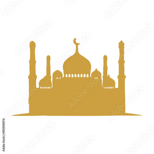 Golden Mosque Silhouette Tranquil Majestic Dome, Minarets, and Prayerful Serenity at Sunset