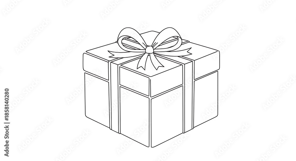 Obraz premium Outline Drawing of a Gift Box with Ribbon and Bow