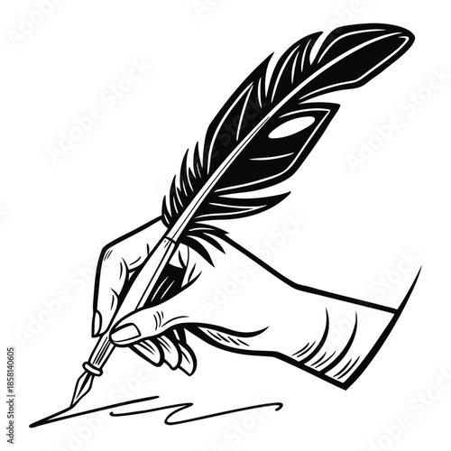 Refined Hand Holding Feather Pen