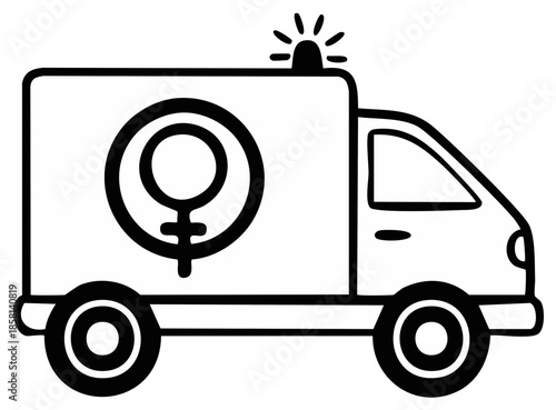 Ambulance with a female symbol emergency, women's health and medical car in vector