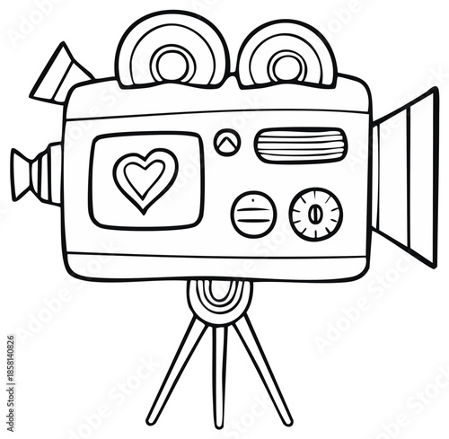 Cartoon Movie Camera with Heart Symbol on the Screen