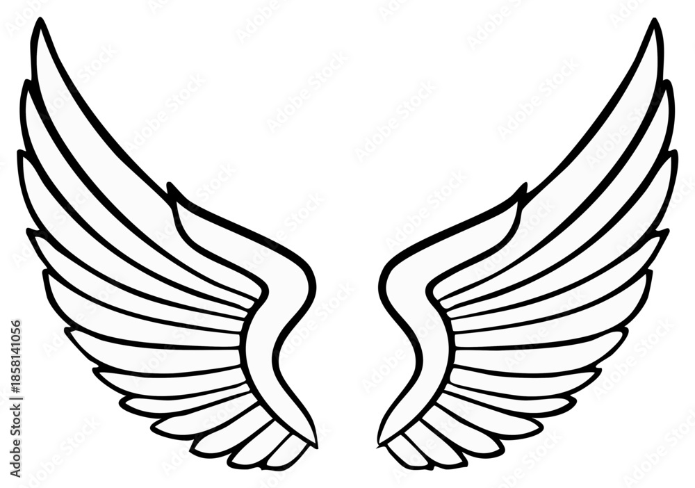 Fototapeta premium Pair of elegant stylized angel wings illustration in black lines