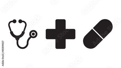 Medical Icons Set in Simple Flat Design with Black Color on White Background for Healthcare