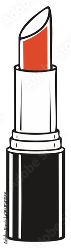 Illustration of a single tube of lipstick with red color isolated, graphic art style for beauty, makeup, cosmetics