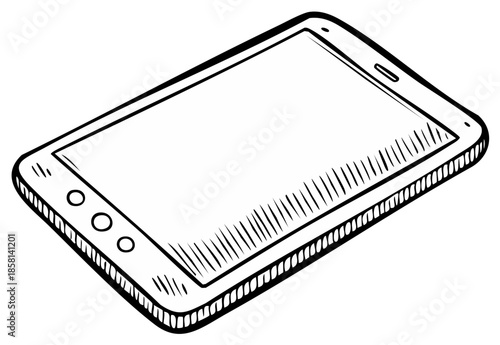 Hand drawn tablet computer illustration. Sketchy touchscreen device graphic