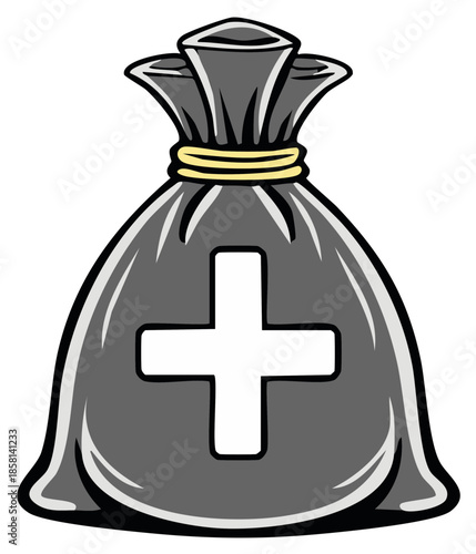 Money Bag with Medical Cross Symbol Representing Healthcare Finances and Donations
