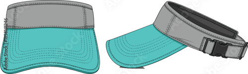 Sport visor cap illustration showing front and side views isolated vector summer headwear accessory for fitness golf running fashion design