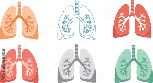 Human lungs anatomy illustration set with multiple color styles isolated vector medical respiratory system healthcare design concept icons collection modern