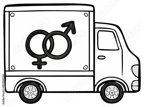 Delivery Truck with Intertwined Male and Female Symbols, symbolizing LGBTQ+ logistics and inclusivity