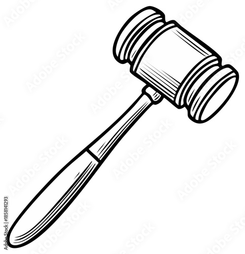 Gavel Outline Illustration: Wooden Judge Hammer for Legal Justice and Auction