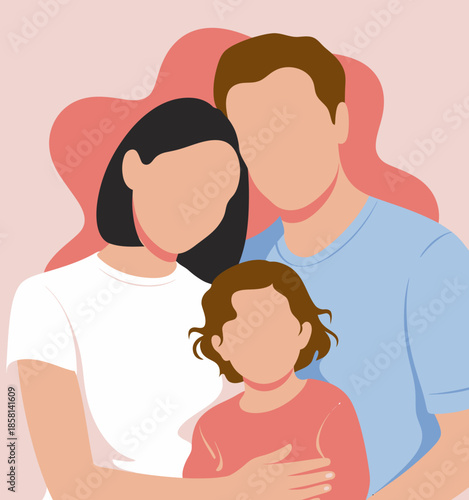 This touching illustration portrays a loving family unit, conveying warmth and emotional closeness as they share a tender moment together in a simple yet profound design.