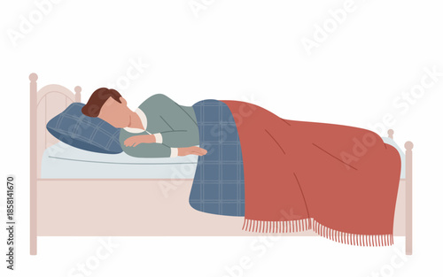 A serene illustration of a person peacefully sleeping, embodying comfort and rest, portraying a tranquil bedroom scene with soft colors and a cozy atmosphere.