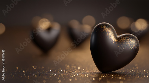 黒と金がきらめくハートのラグジュアリーバレンタイン背景