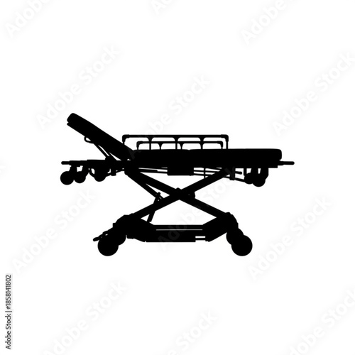 Silhouette of a hospital stretcher or medical gurney with wheels and adjustable features, symbolizing patient transport and emergency medical care