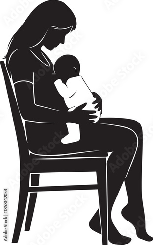 Mother holding baby in chair
