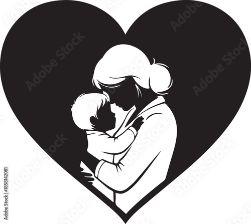 Mother and child embrace within heart