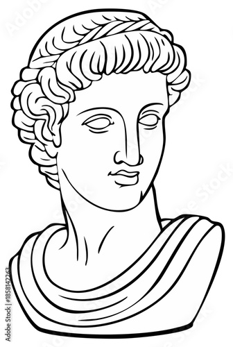 Illustration of a classical Greek sculpture bust in monochrome outline