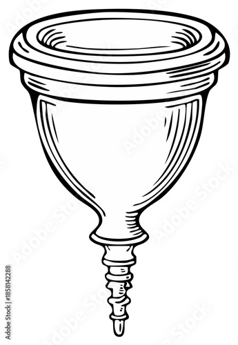 Detailed drawing of a menstrual cup with stem, female hygiene product, vector illustration
