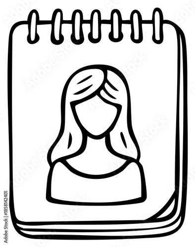 Notebook Drawing of a Female Figure with flowing hair and open neckline